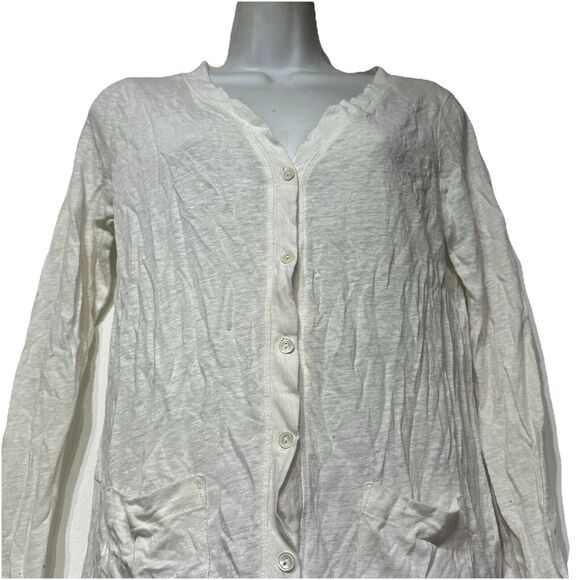 JOIE White linen burnout long sleeve button down duste cardigan womens size XS - Picture 2 of 7